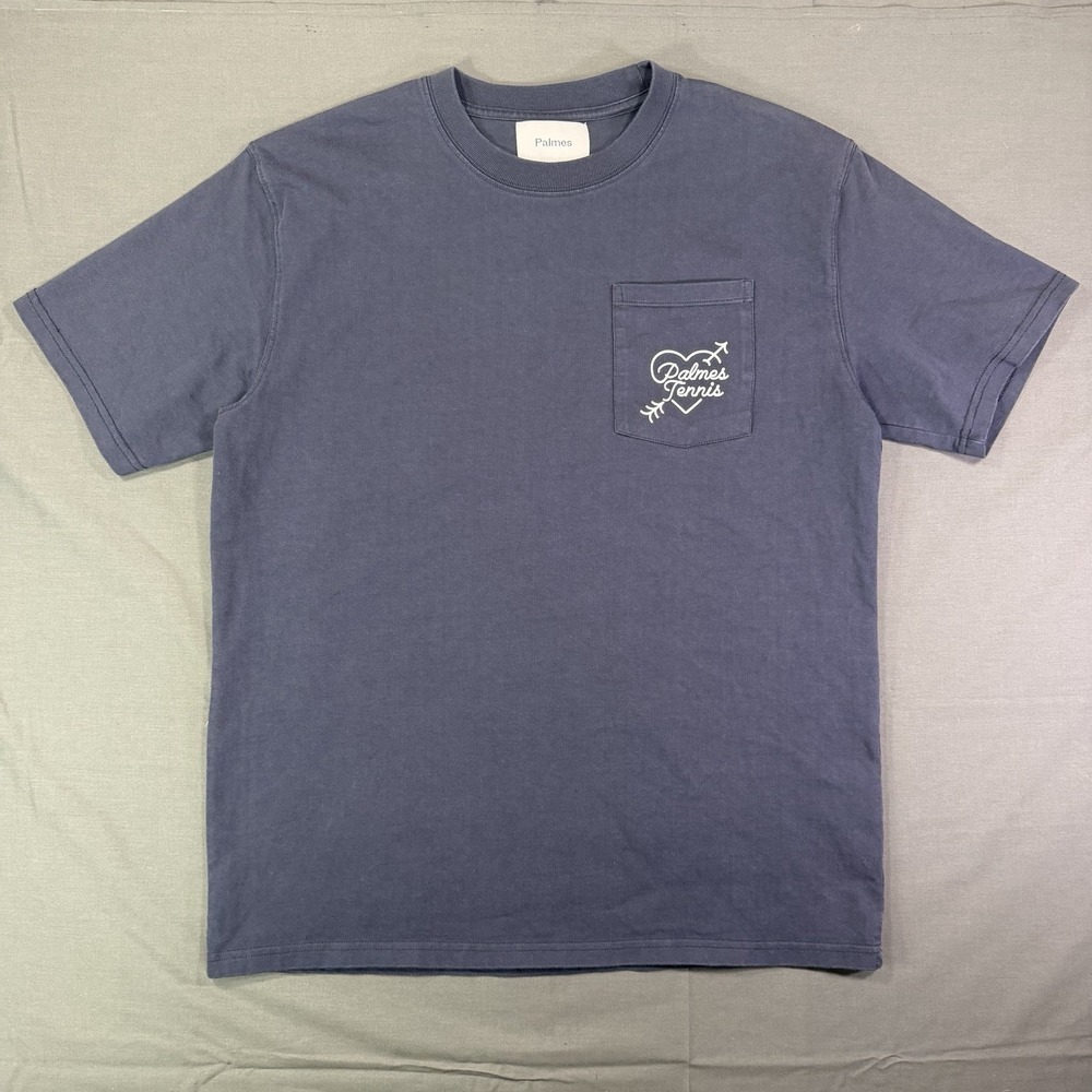 Palmes Arrow Heart Tennis Pocket Tee Medium Organic Cotton Navy Blue